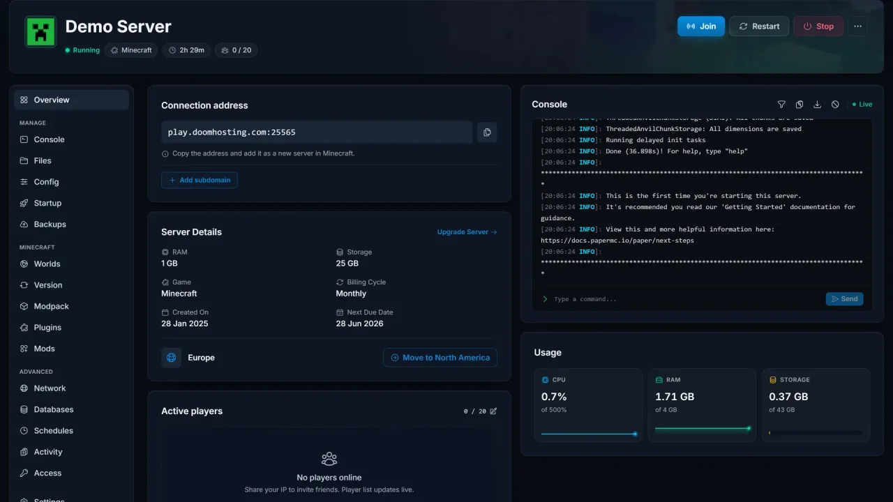 Kontrollpanel Screenshot